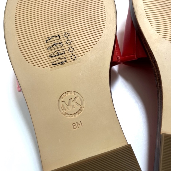 NWOB MICHAEL KORS Quilted Slide Sandal Signature Logo Orange Red PU - Picture 7 of 11